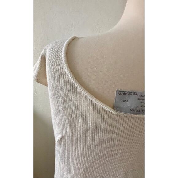 Dusan Italy White Knit Top Women’s Size L Cotton Cashmere Blend Minimalist - Picture 7 of 10